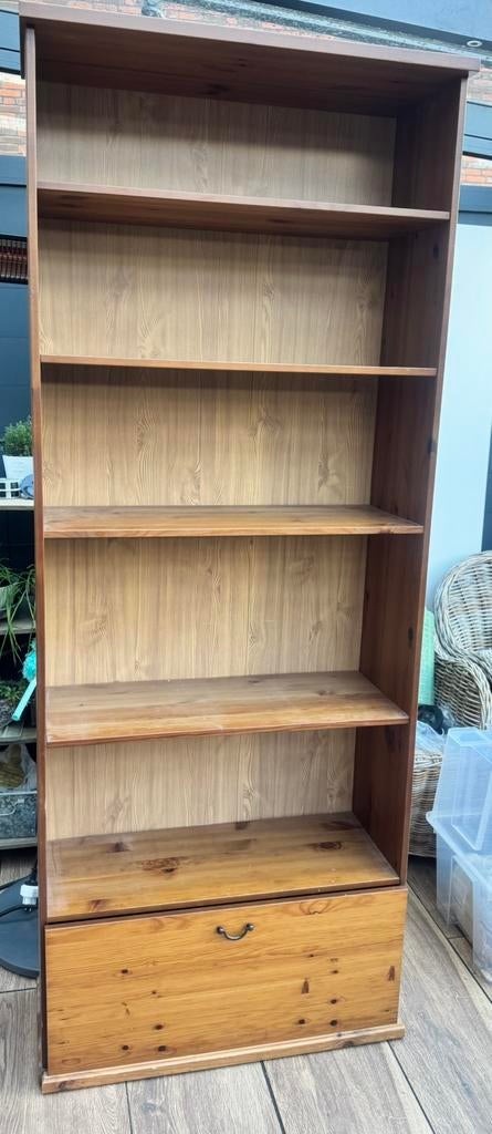 IKEA Leksvik Boekenkast Grenenhout met Lade, Ophalen, 200 cm of meer, 50 tot 100 cm, Zo goed als nieuw