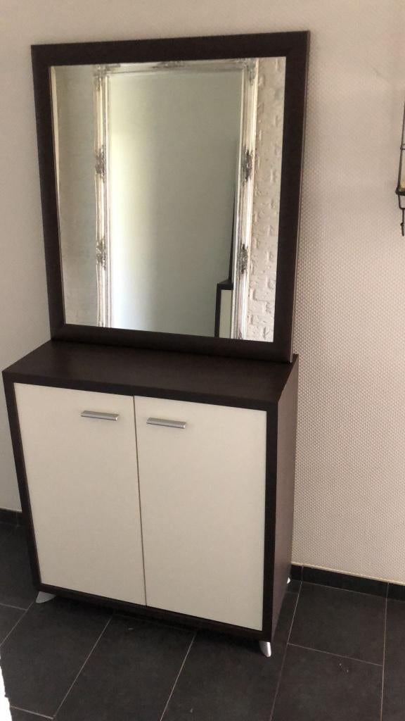 Te koop: linnenkastje met grote spiegel, Ophalen, 100 tot 150 cm, Zo goed als nieuw, 75 tot 100 cm
