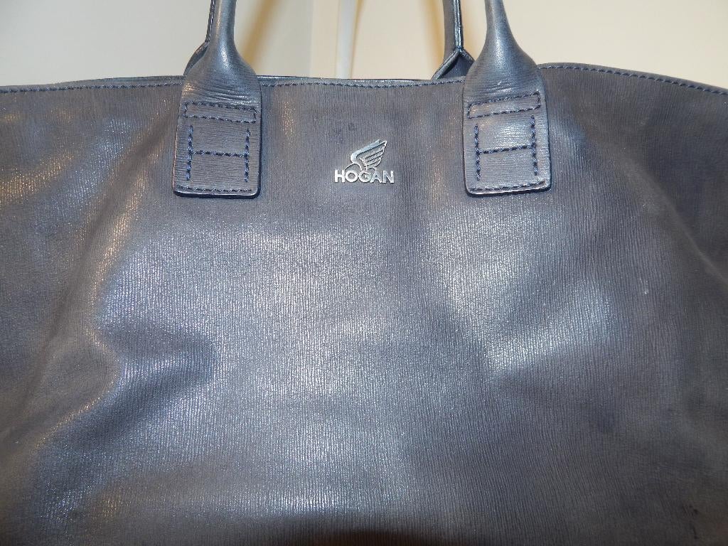 Hogan leren handtas ruim shopper model merklogo voorkant, Verzenden, Gebruikt, Grijs, Shopper