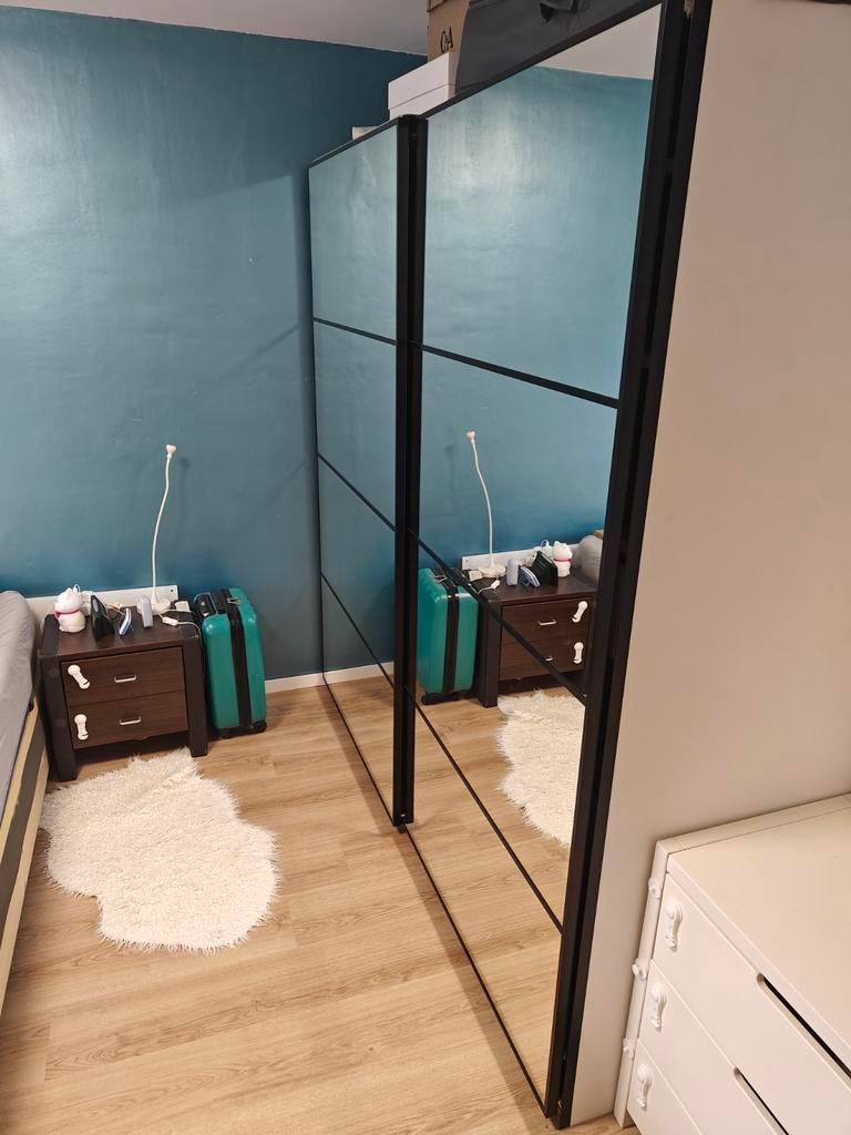 PAX schuifdeuren spiegelglas 2x 100x201cm met rail, Ophalen, Gebruikt, 200 cm of meer, 150 tot 200 cm