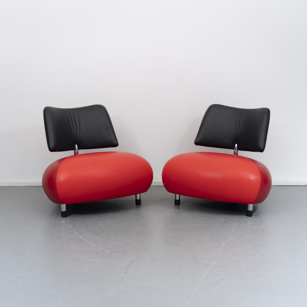 2x Leolux Pallone Pa fauteuil 'Big Mama' oranje/rood, Niet ingevuld, Niet ingevuld, Leer, Ophalen of Verzenden