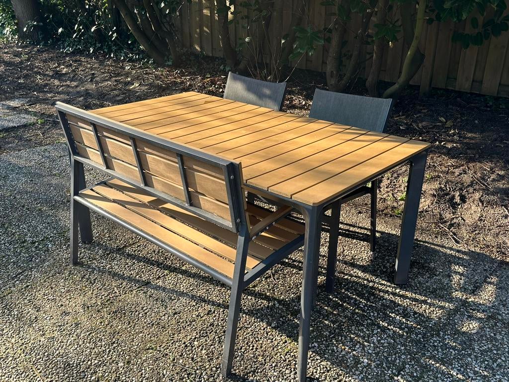 Tuinset Arezzo - bankje en twee stoelen - Polywood/Aluminium, Ophalen, 4 zitplaatsen, Gebruikt, Aluminium