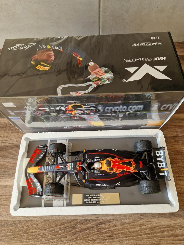 Max verstappen RB18 winnaar emilia romagna 2022 schaal 1/18, Verzenden, Zo goed als nieuw, Formule 1