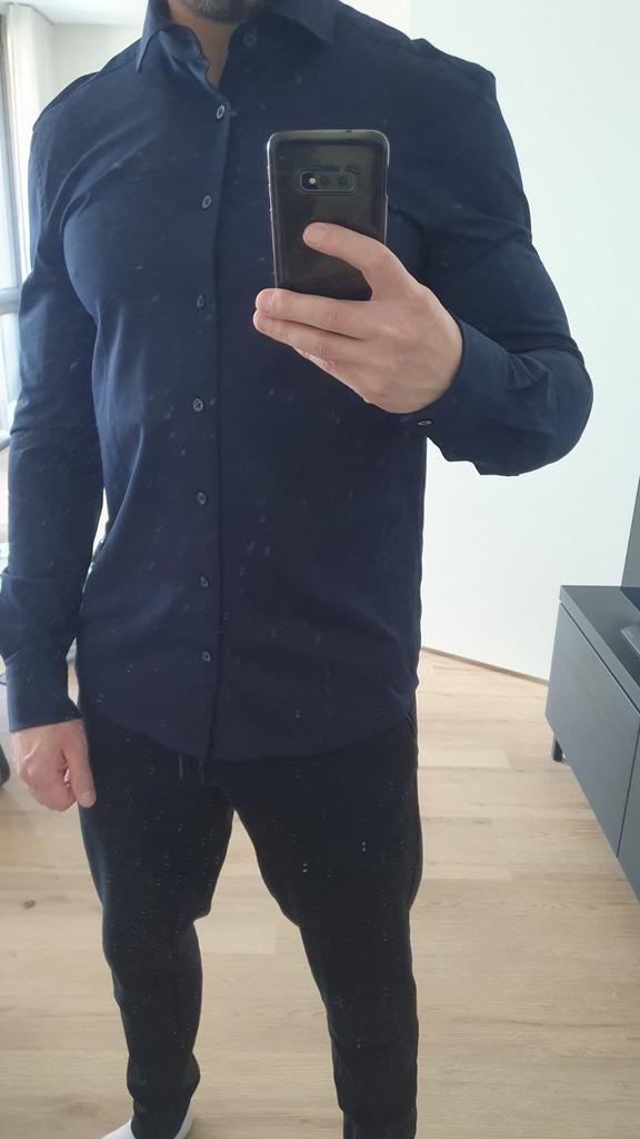 Pisa Strijkvrij Overhemd, Navy, M Standard Long Fit (Girav), Girav, Blauw, Zo goed als nieuw, Halswijdte 39/40 (M)