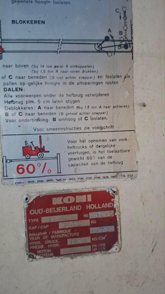 Koni 4-Koloms Hefbrug 3000kg - Type 3590, Auto diversen, Autogereedschap, Ophalen