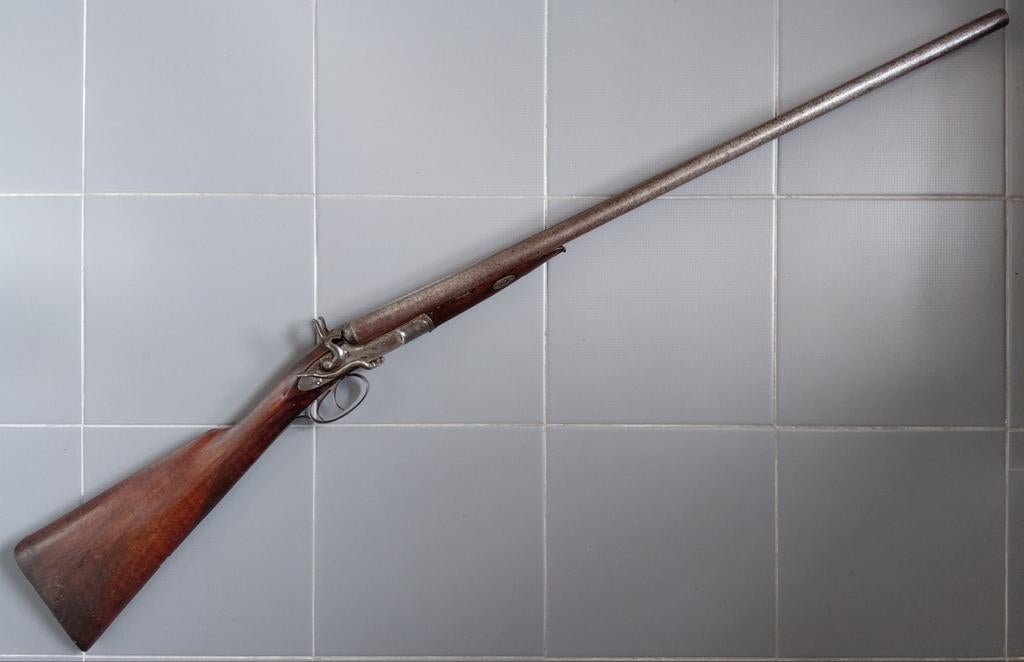 Antiek Brits sidelever hagel geweer kal 12 zwartkruit, Antiek en Kunst, Antiek | Overige Antiek, Ophalen of Verzenden