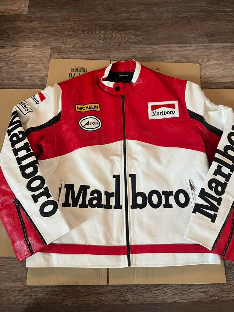 Marlboro Racing jas (maat L) – leder look vintage, Ophalen of Verzenden, Zo goed als nieuw, Maat 52/54 (L), Rood