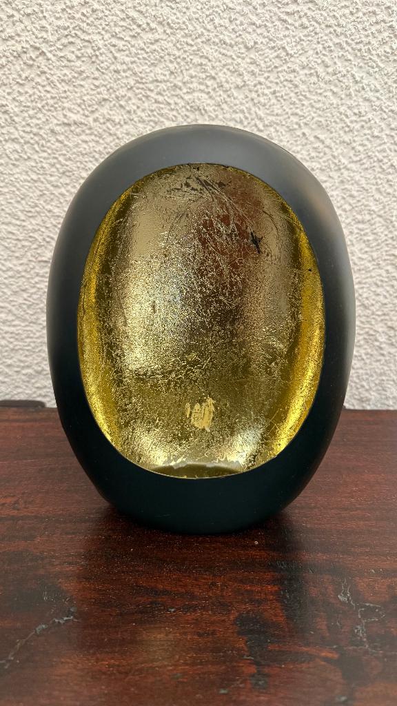 Theelicht houder, ei vorm, zwart en goud, Huis en Inrichting, Gebruikt, Zwart, Ophalen of Verzenden, Metaal