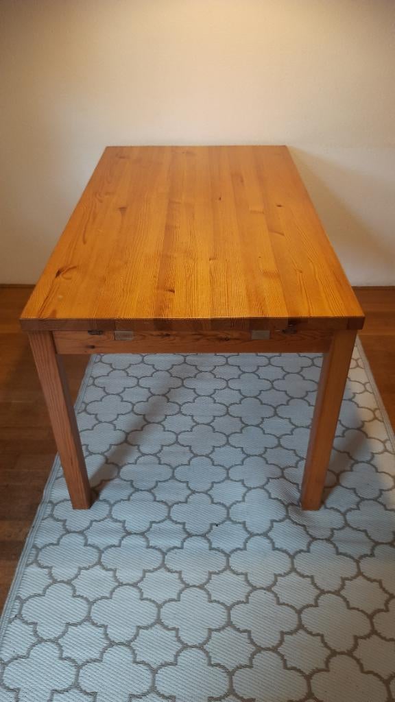 Vintage massief grenen tafel, verlengbaar, eettafel 4p-6p, Ophalen, Gebruikt, 70er jaren, 100 tot 150 cm