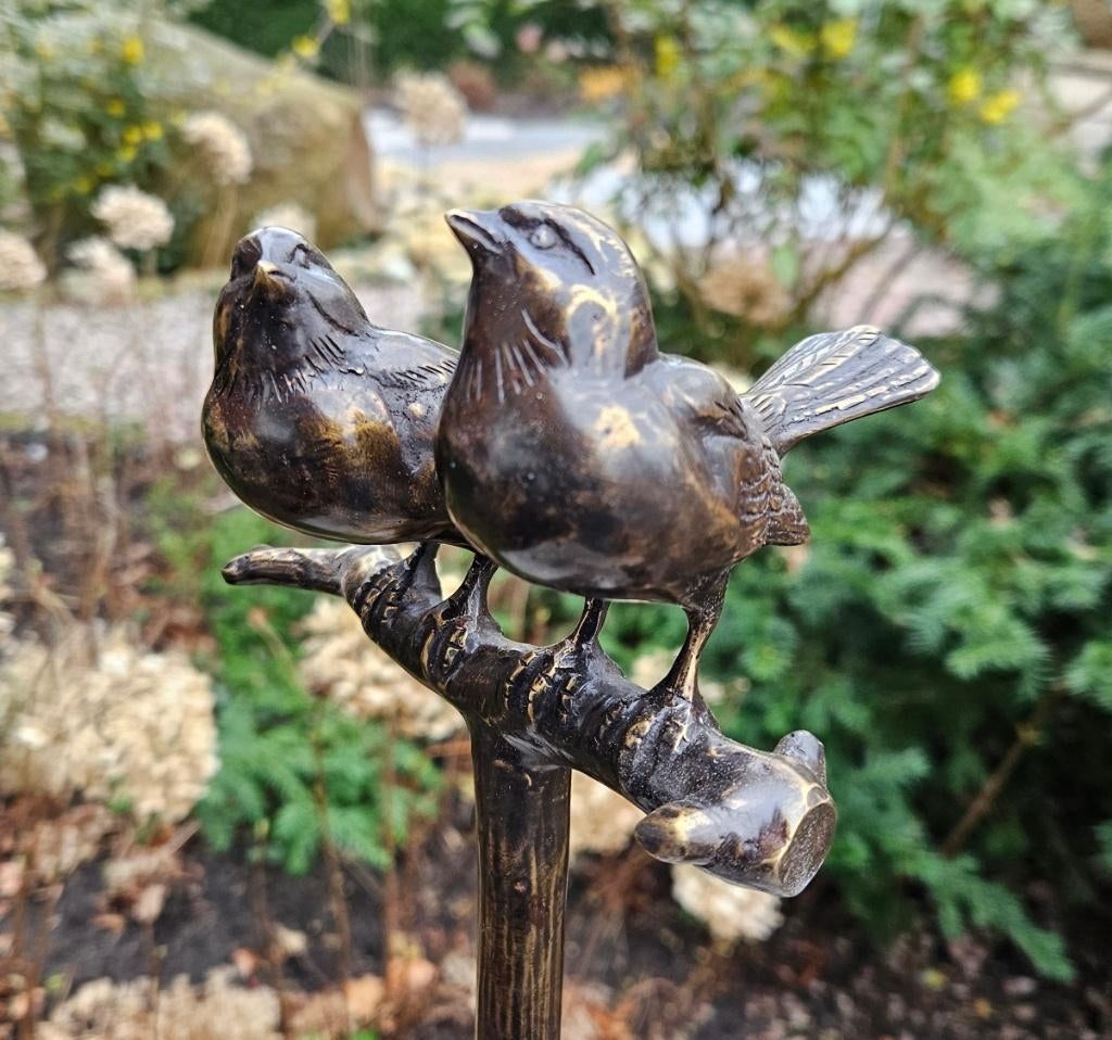 2 VOGELS OP TAK / mussen/ TUINSTEKER / BRONS, Tuin en Terras, Tuinstekers, Nieuw, Ophalen of Verzenden