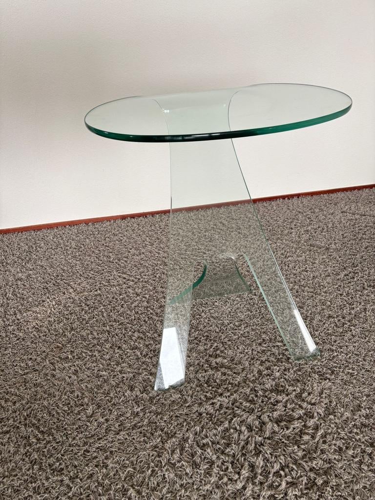 bijzettafeltje glas, Huis en Inrichting, Tafels | Bijzettafels, Ophalen, Minder dan 55 cm, Design, Rond