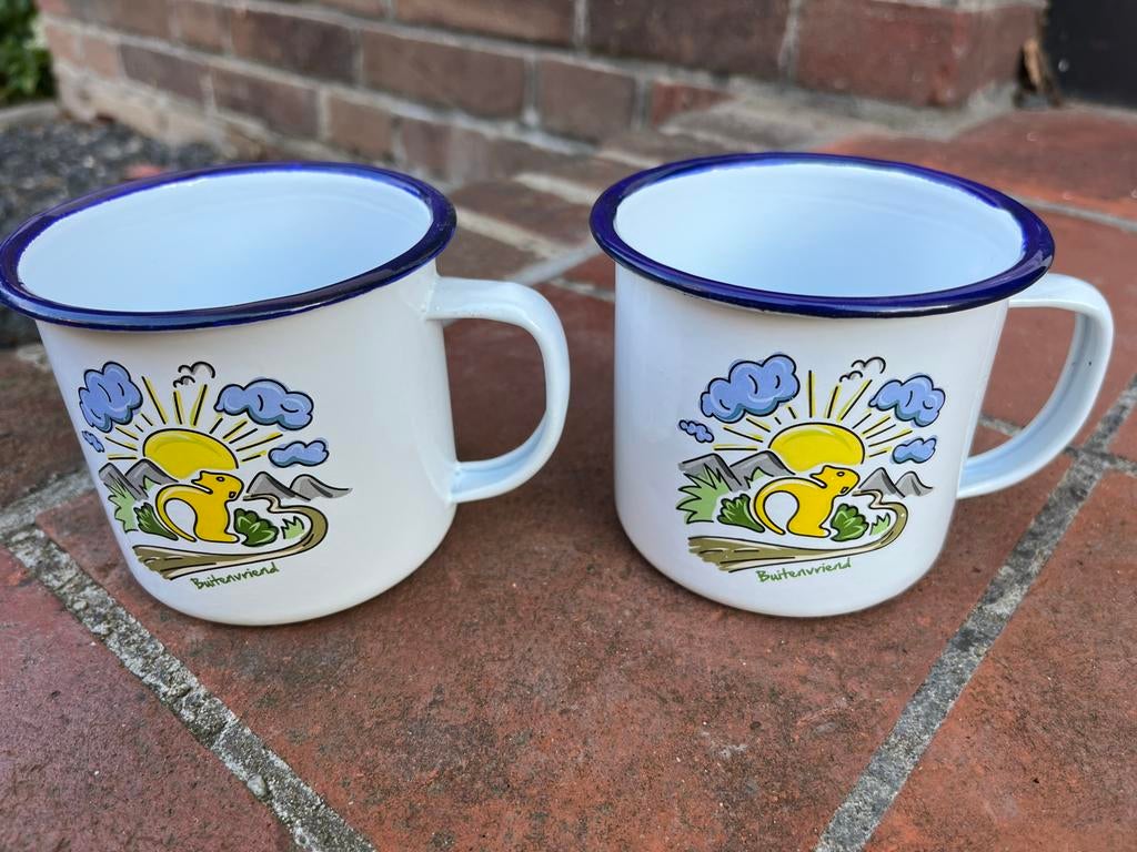 Twee nieuwe emaille mokken Bever Buitenvriend, Ophalen, Overige materialen, Nieuw, Overige stijlen