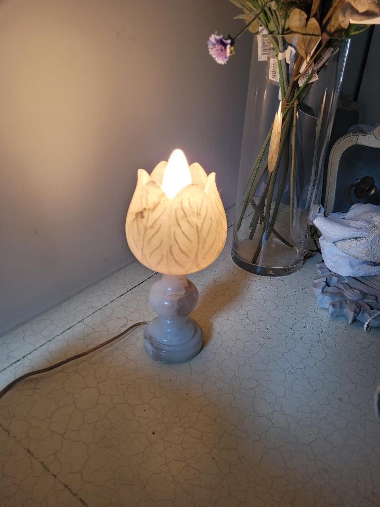 Vintage geheel marmeren tafellamp, Huis en Inrichting, Lampen | Tafellampen, Belle Vieille Brocante, Ophalen of Verzenden, Zo goed als nieuw