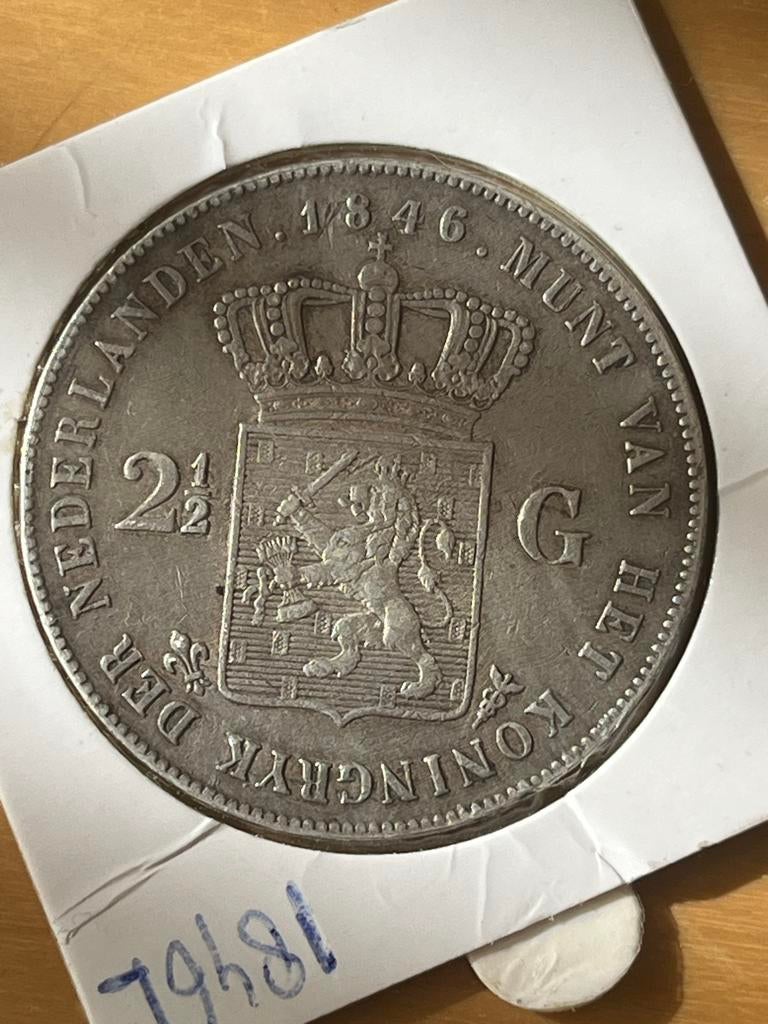 Munt 2½ gulden 1846 Willem II lelie, Postzegels en Munten, Munten | Nederland, Zilver, Ophalen of Verzenden, Losse munt, 2½ gulden