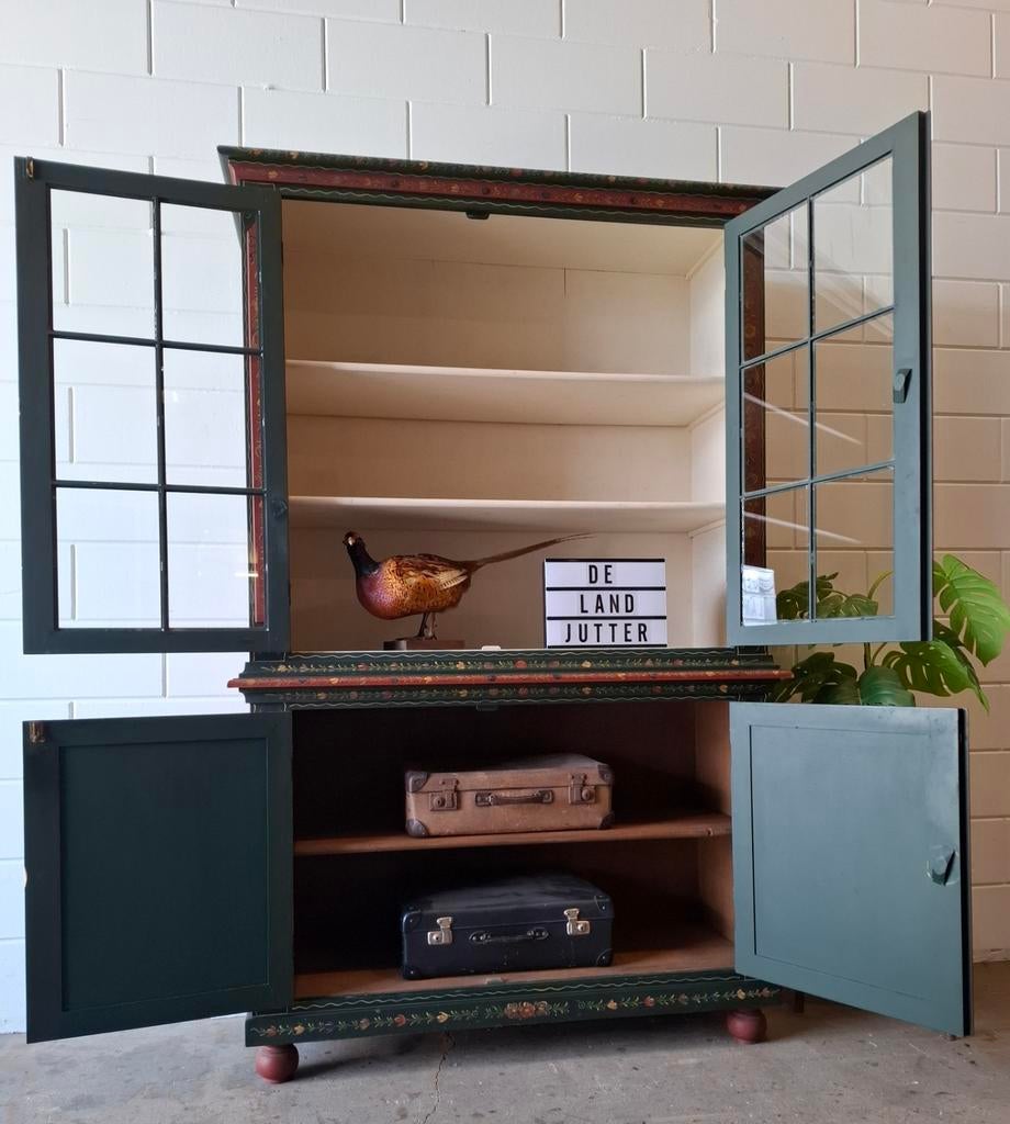 Vintage/Brocante Hindeloopen buffetkast, Landelijke kast, 100 tot 150 cm, 200 cm of meer, Vintage, Brocante, Landelijk, Ophalen of Verzenden