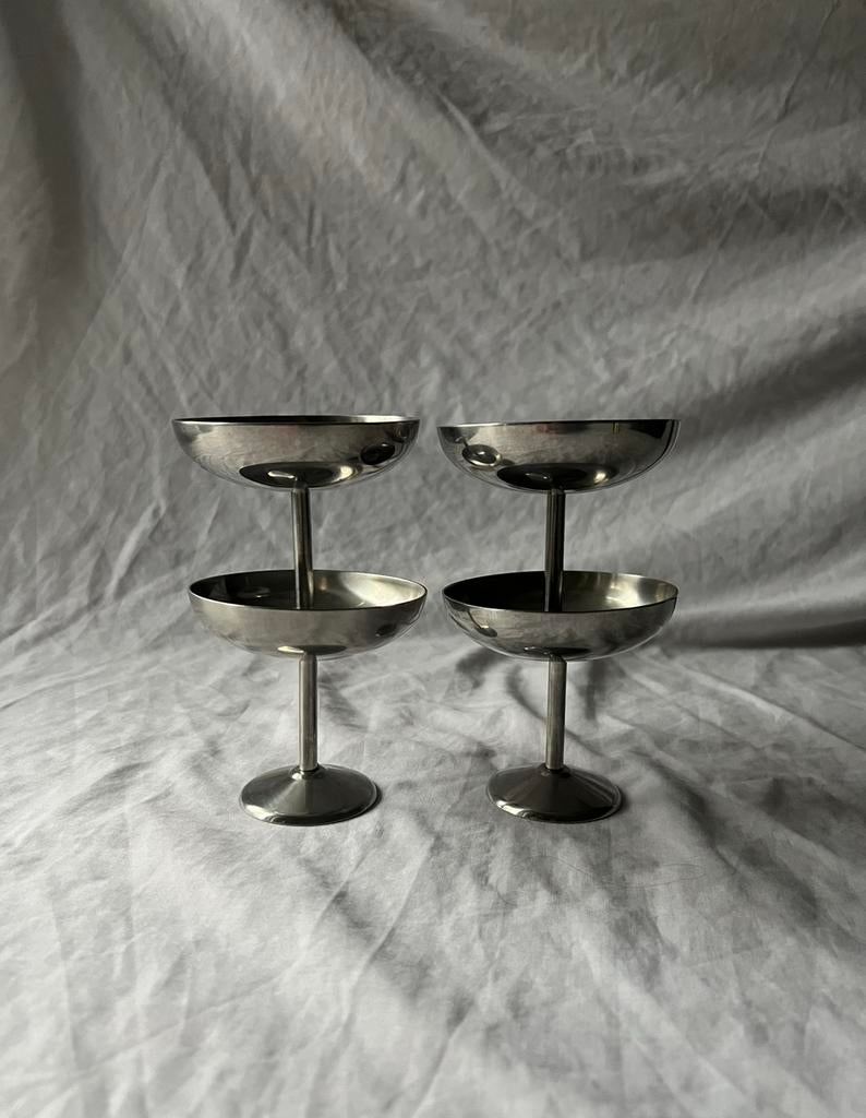 Vintage Franse RVS ijscoupes Guy Degrenne | retro | bistro, Ophalen, Overige materialen, Overige stijlen, Overige typen