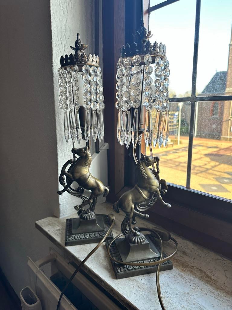 Set van 2 bronzen Antieke Tafellampjes met Paardenvoet, Antiek en Kunst, Ophalen