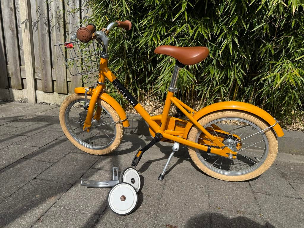 Veloretti Maxi kinderfiets met zijwieltjes en draadmandje, Fietsen en Brommers, Ophalen, Gebruikt, 16 tot 20 inch, Zijwieltjes