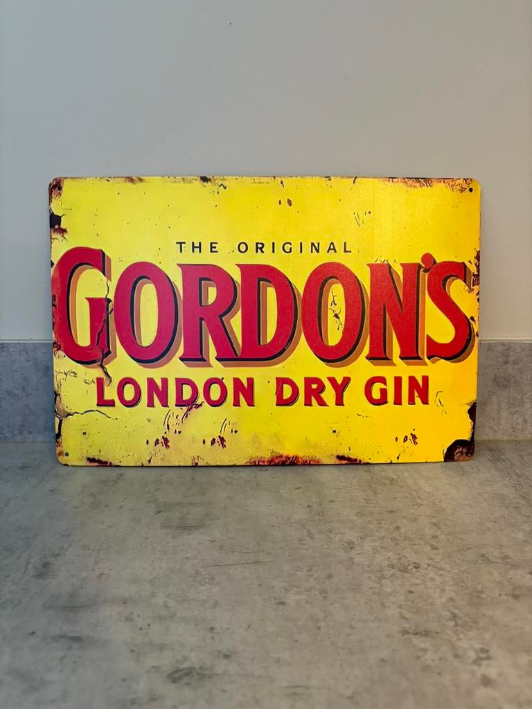 Mancave Bar Café Wanddecoratie metalen bordje Gordon’s Gin, Verzamelen, Ophalen of Verzenden, Zo goed als nieuw, Reclamebord