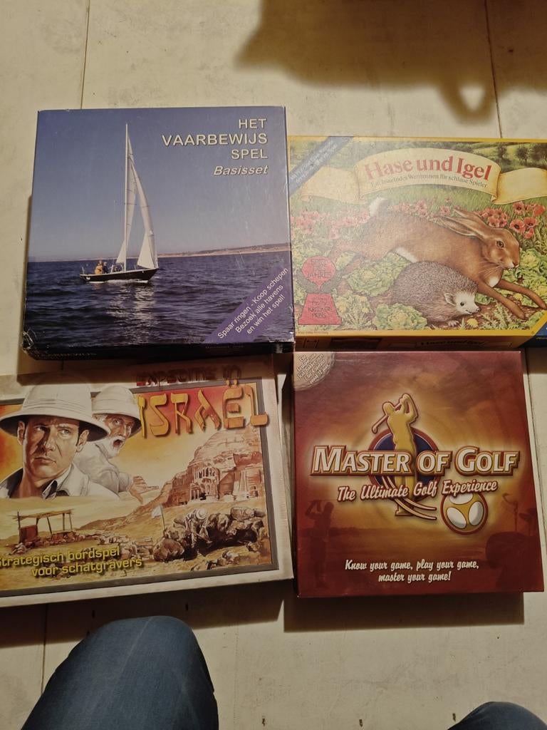 Vier bordspellen: Vaarbewijs, Haas en Egel, Expeditie, Golf, Ophalen of Verzenden