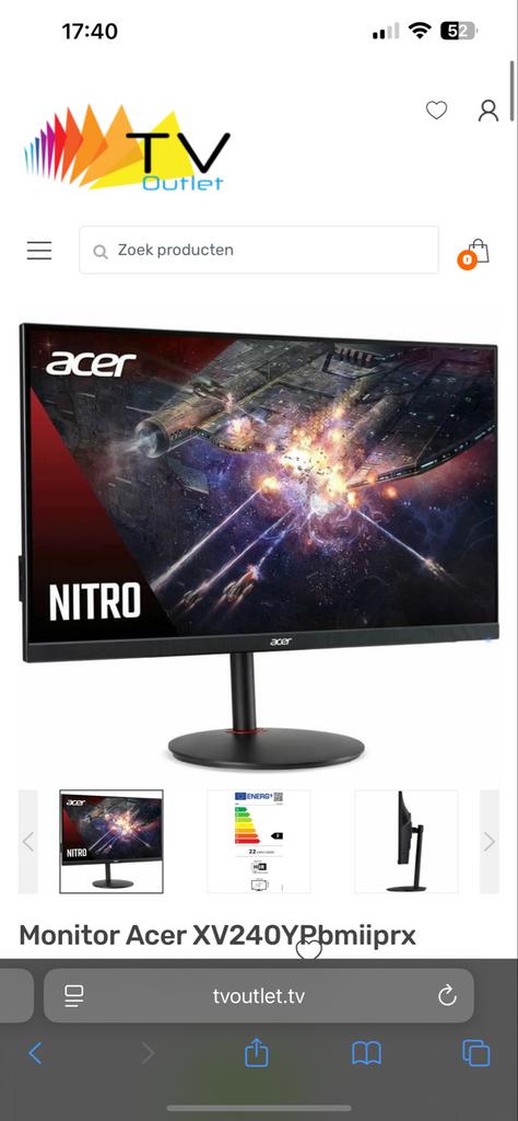 Acer Nitro XV240Y monitor 165 Hz, Computers en Software, Monitoren, Gaming, HDMI, IPS, Full HD