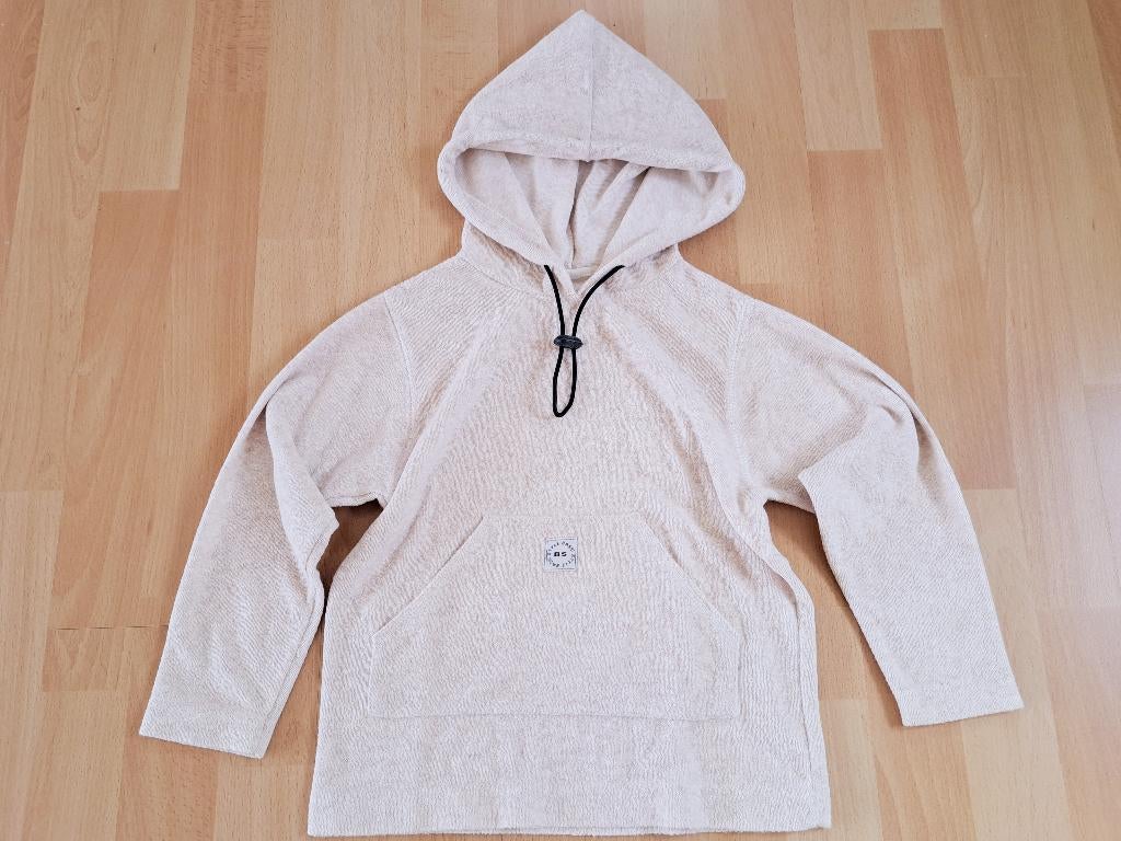 Beige badstoffen sweater/ trui / hoody met capuchon maat 104, Ophalen of Verzenden, Zo goed als nieuw, Jongen of Meisje, Trui of Vest