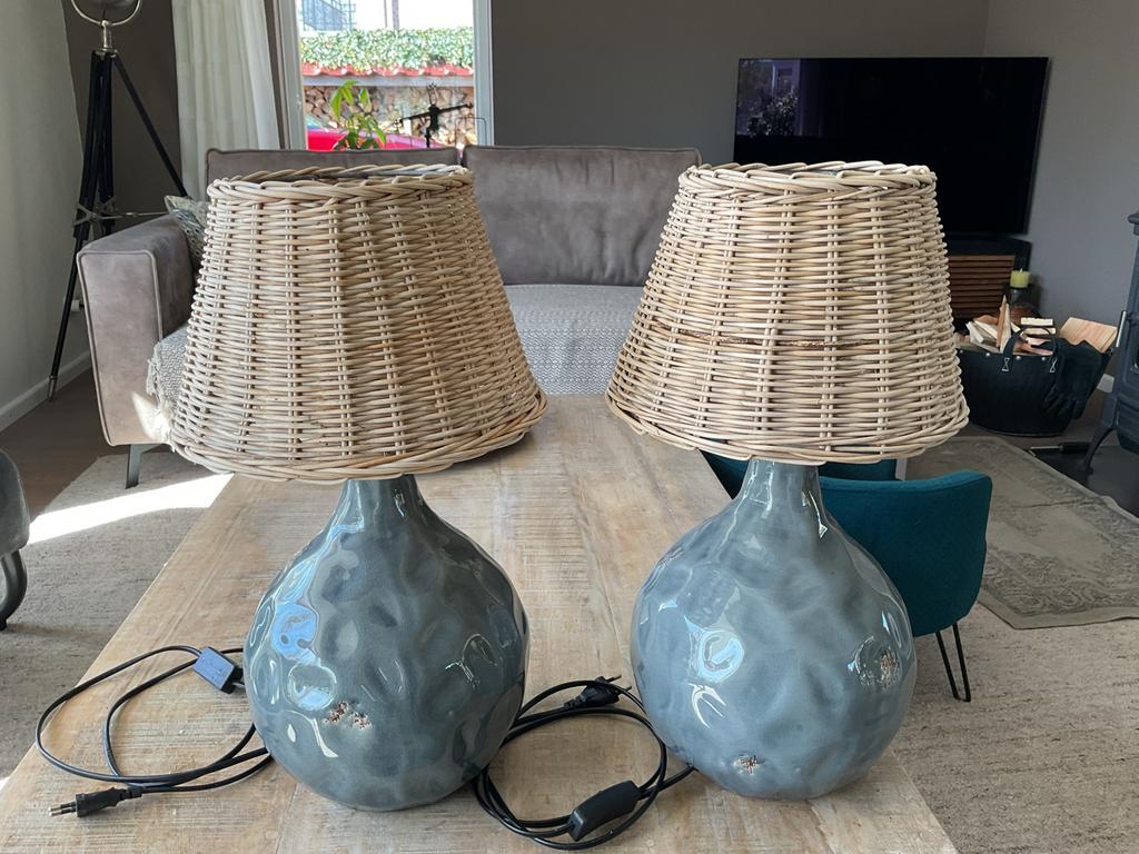Set van 2 Tafellampen met Rotan Kappen, Ophalen, Zo goed als nieuw, Overige materialen, Minder dan 50 cm
