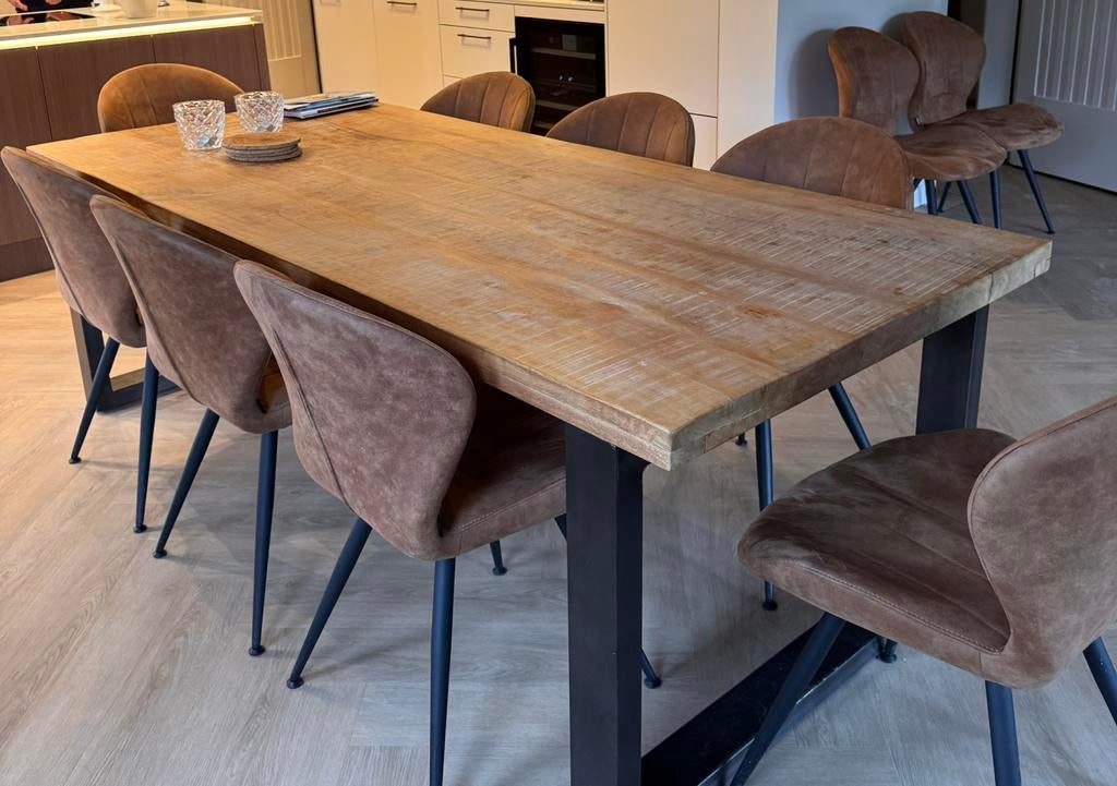 Eettafel mangohout met stalen U-onderstel | 240 bij 100 cm, Huis en Inrichting, Tafels | Eettafels, Ophalen, 100 tot 150 cm, 200 cm of meer