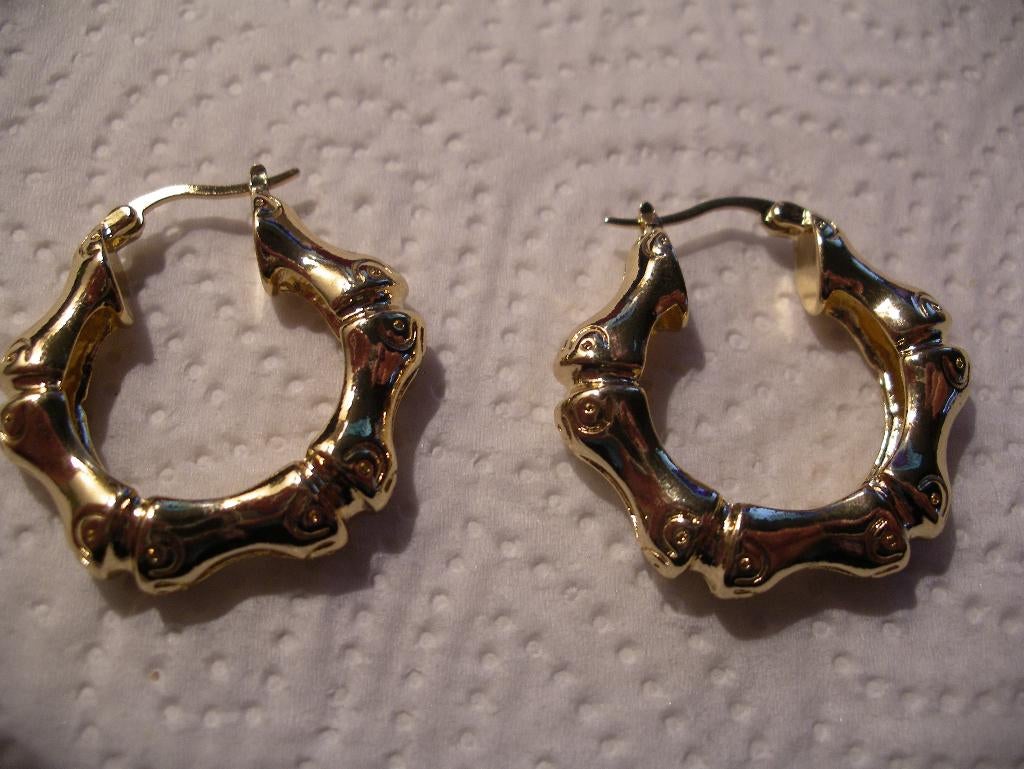 Een paar Goud Vergulde Bamboe Creool Oorbellen, Verzenden, Goud, Oorbellen, Verguld