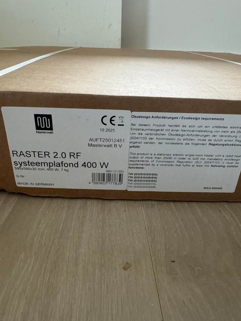 Masterwatt Raster 2.0 RF Infraroodpaneel 400W 60x60, 30 tot 80 cm, Overige typen, Nieuw, Ophalen of Verzenden