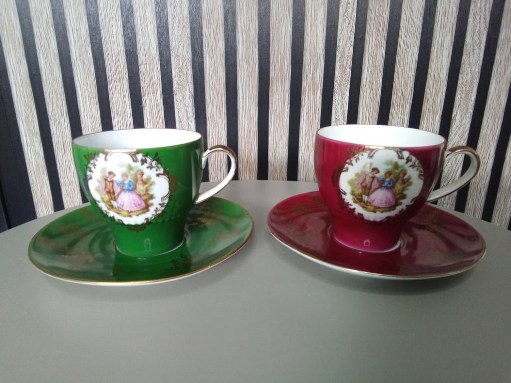 Twee Thomas Germany kop en schotels, groen en rood, Ophalen of Verzenden