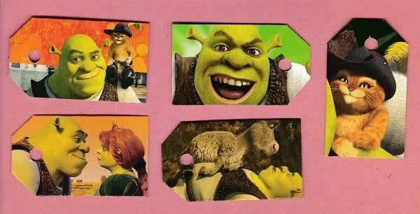0150) shrek labeltjes, Ophalen of Verzenden, Zo goed als nieuw, Foto of Kaart