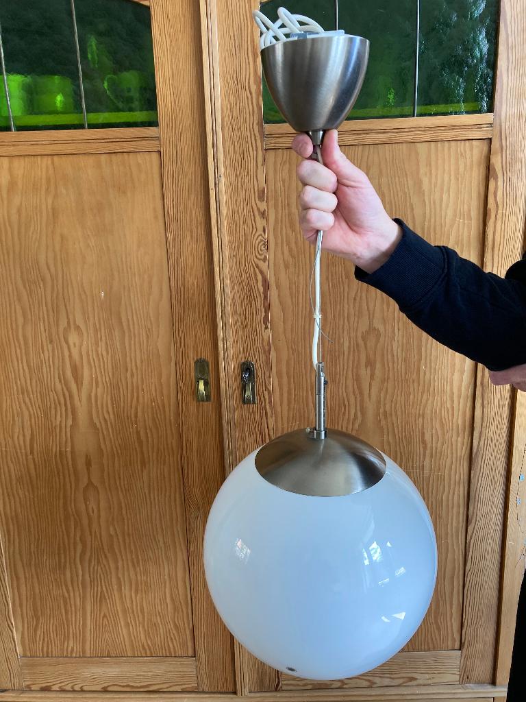 Hanglamp glazen bol Ikea, Huis en Inrichting, Ophalen, Gebruikt, Glas, Modern / Industrieel