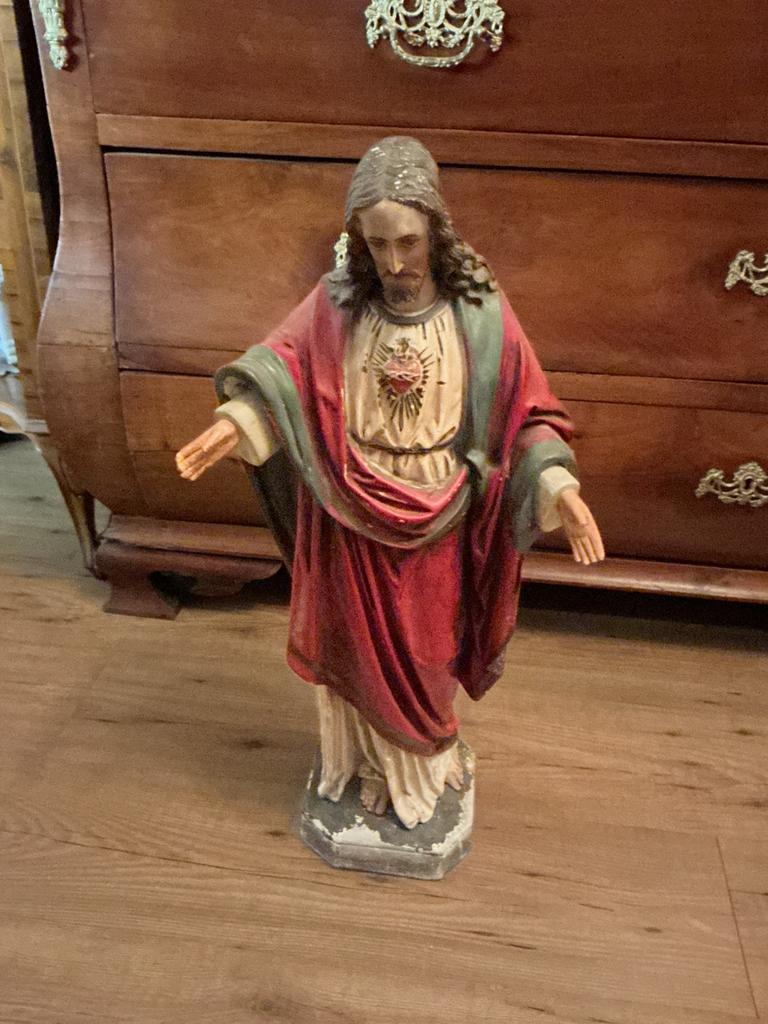 Antiek Gips Jezus beeld 69 cm, Antiek en Kunst, Antiek | Religie, Ophalen of Verzenden