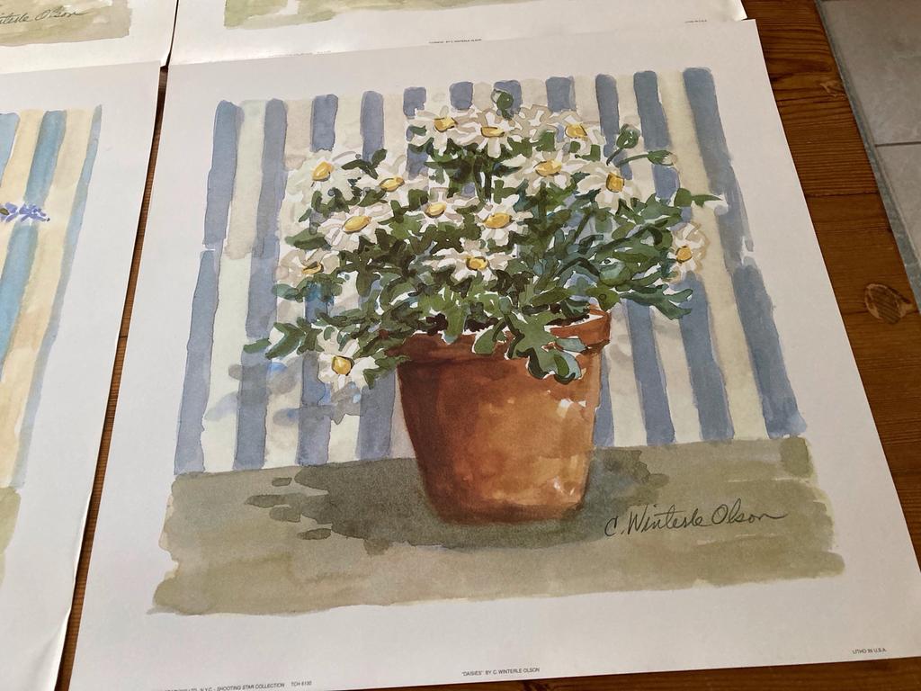 Set van 4 Vintage Bloemenprints van C. Winterle Olson, Ophalen of Verzenden