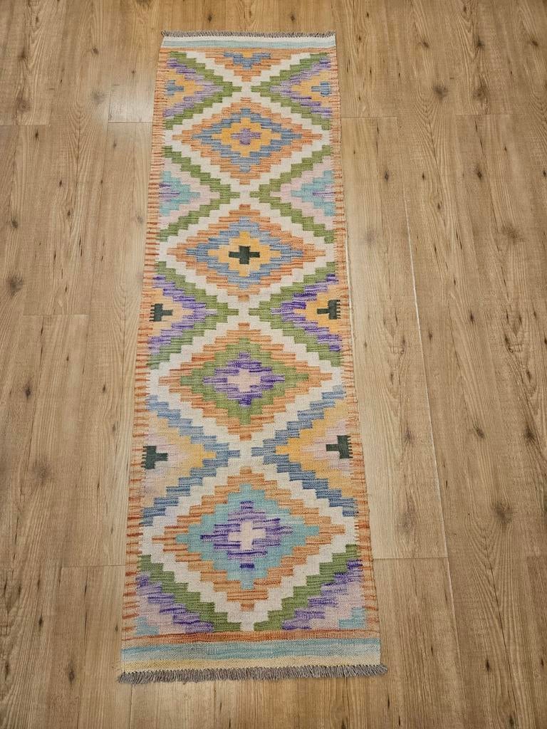 Handgeweven oosterse wollen kelim loper 200x61, Info@SlatsAntiek.nl, Crème, Vof Slats Antiek, Kelim