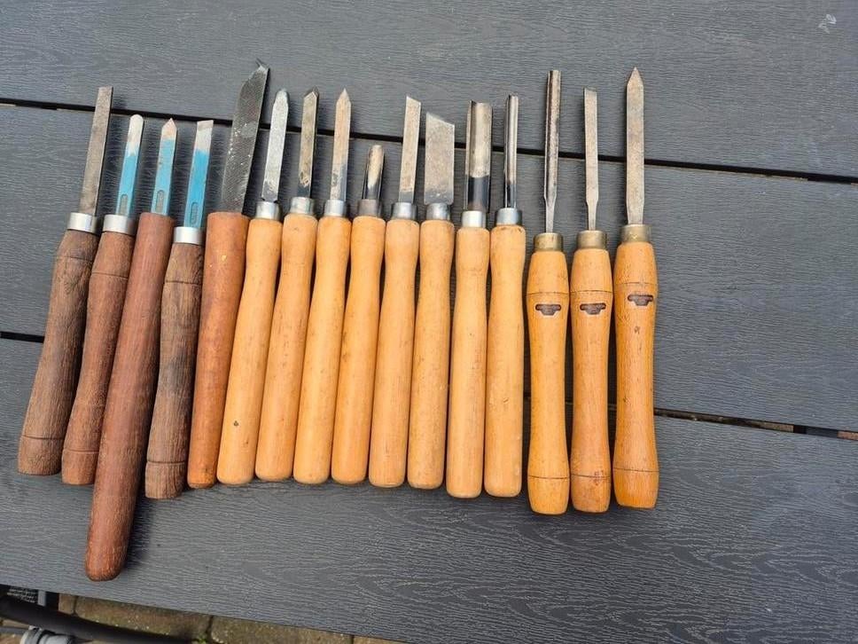 14 Houtdraaibeitels en 2 Vijlen (oa. Nooitgedagt, Heynen), Ophalen of Verzenden, Gebruikt