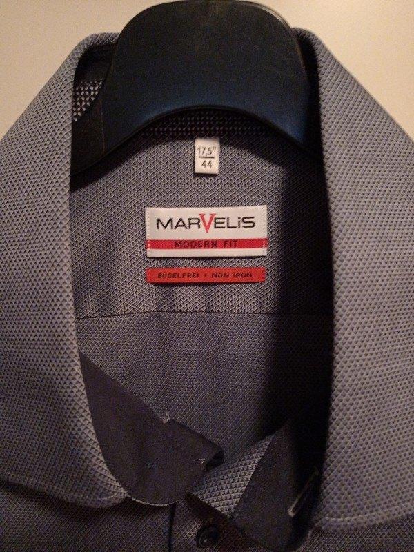 MARVELIS shirt blauw - Extra lange mouw - Mt 44 - strijkvrij, Kleding | Heren, Overhemden, Marvelis, Zo goed als nieuw, Halswijdte 43/44 (XL)