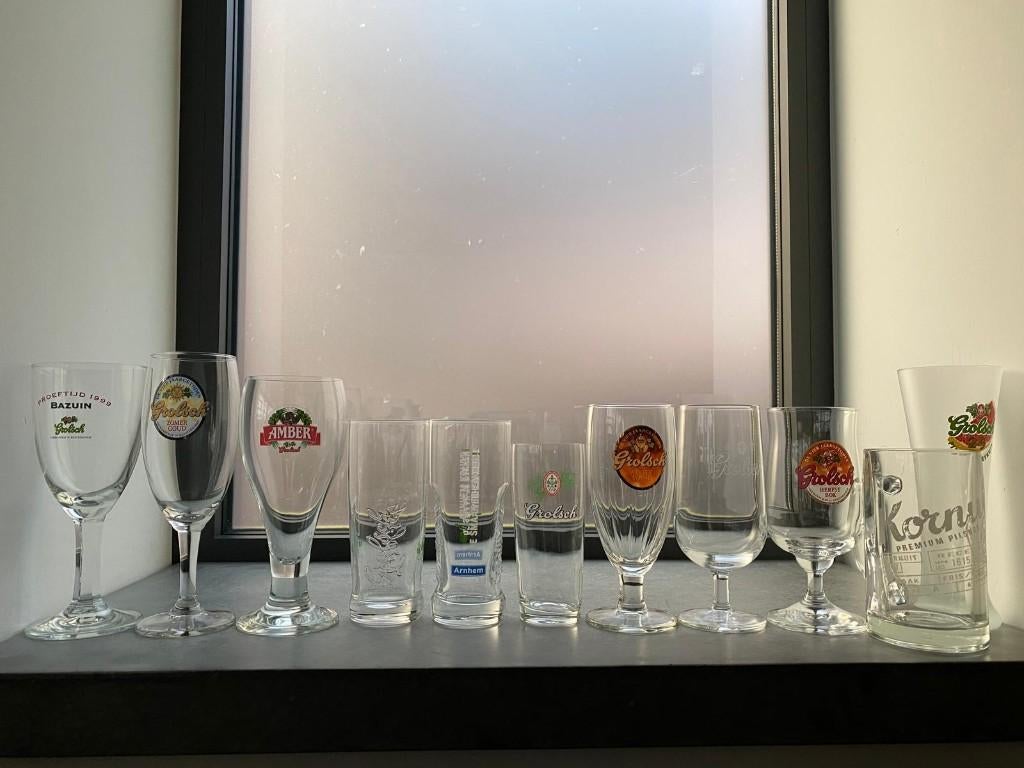 11 verschillende Grolsch bierglazen, Ophalen of Verzenden, Zo goed als nieuw, Glas of Glazen, Grolsch