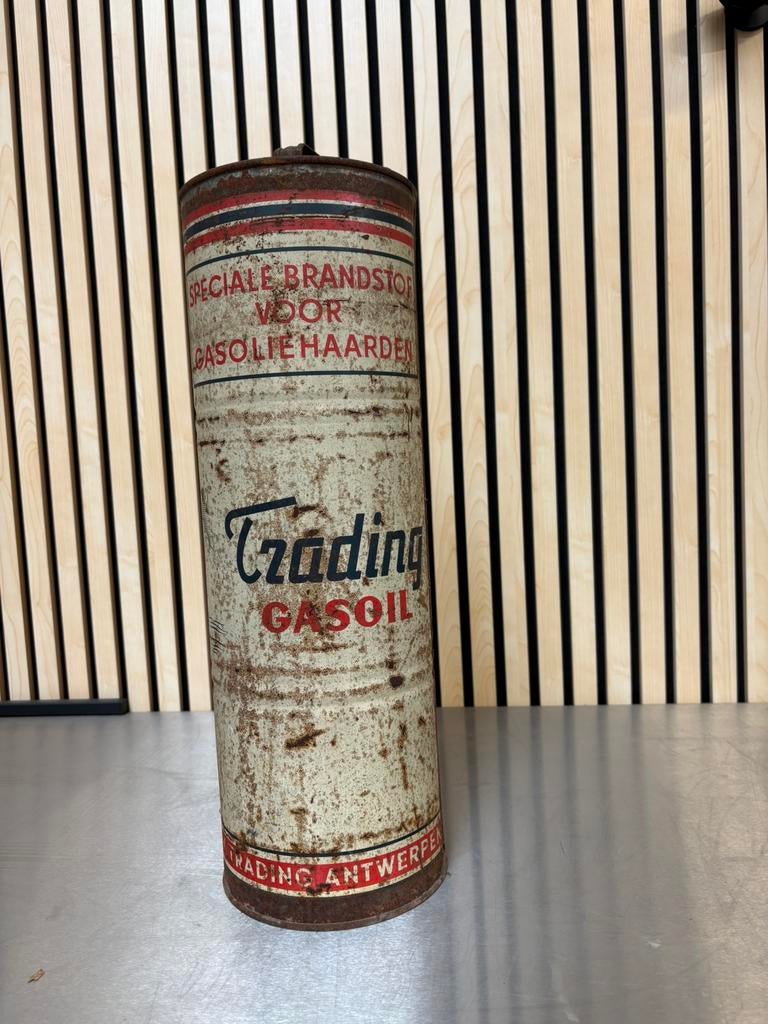Vintage blik Trading Gasoil petroleumblik 10L, Ophalen, Gebruikt, Gebruiksvoorwerp