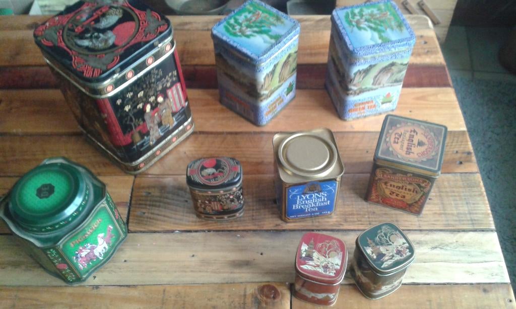 Thee blikken 9 stuks, Ophalen of Verzenden, Gebruikt, Thee, Overige merken