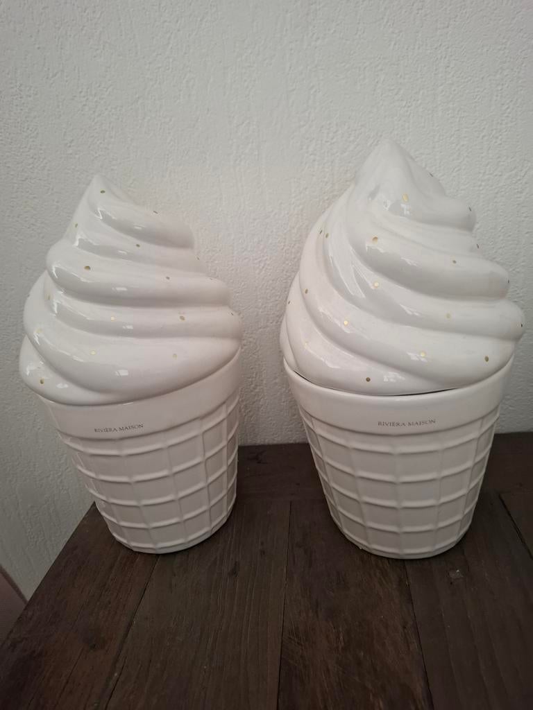 Riviera Maison 2x ice cream storage jar, Rond, Ophalen of Verzenden, Aardewerk, Minder dan 40 cm