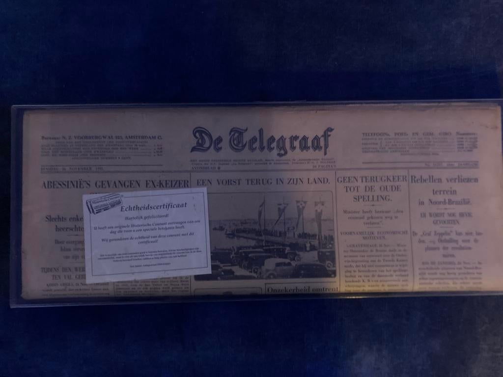 De telegraaf met echtheids certificaat, Ophalen of Verzenden, Zo goed als nieuw