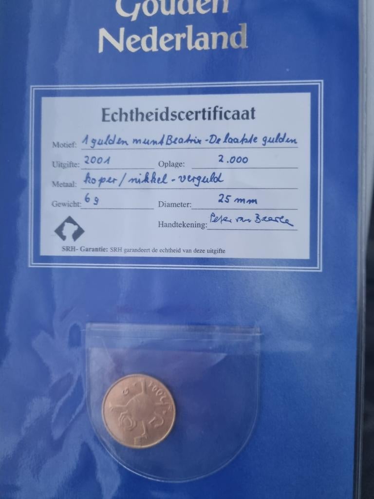 Vergulde 1 Gulden Beatrix - Laatste Gulden, Ophalen of Verzenden, Koningin Beatrix, 1 gulden, Losse munt