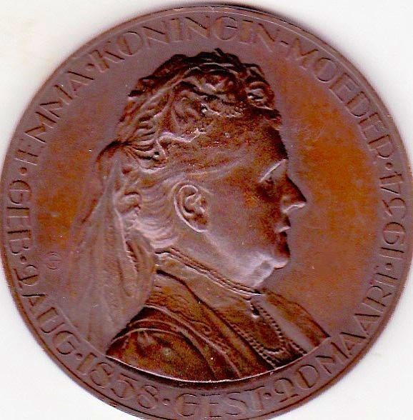 EMMA KONINGIN MOEDER  GEB. 2 AUG 1858  GEST.  20 MAART 1934, Postzegels en Munten, Penningen en Medailles, Ophalen of Verzenden