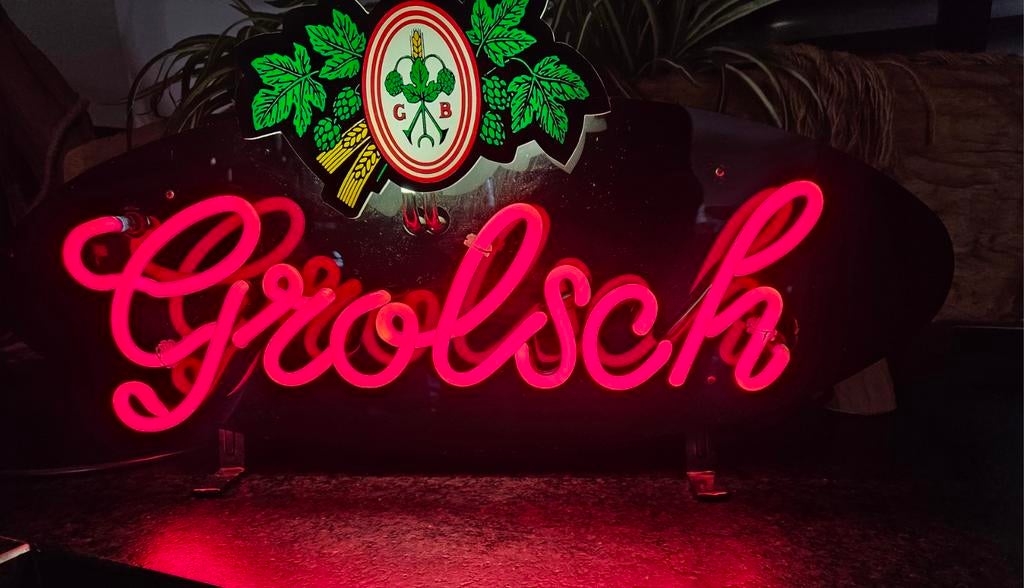 GROLSCH RODE NEONVERLICHTING  VOOR MANCAVE, Verzamelen, Biermerken, Ophalen, Zo goed als nieuw, Reclamebord, Plaat of Schild, Grolsch