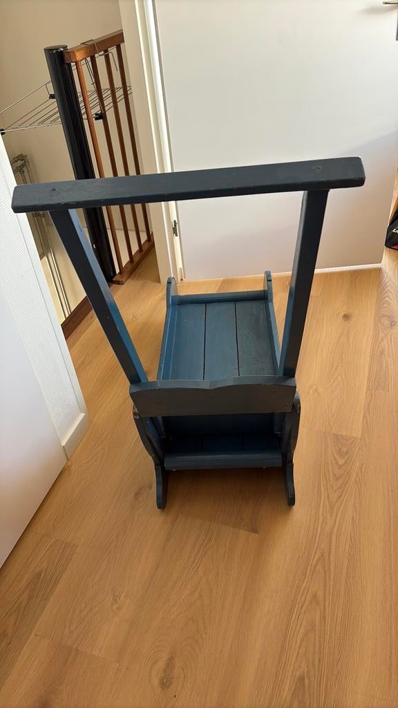 Duw schaats slee hout, Ophalen, Rugleuning, Zo goed als nieuw, Hout