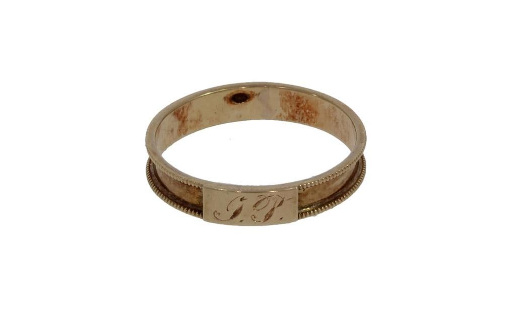 Memorie 14k gouden rouw antieke ring ca. 1880, Sieraden, Tassen en Uiterlijk, Antieke sieraden, Ophalen of Verzenden, Goud, Ring