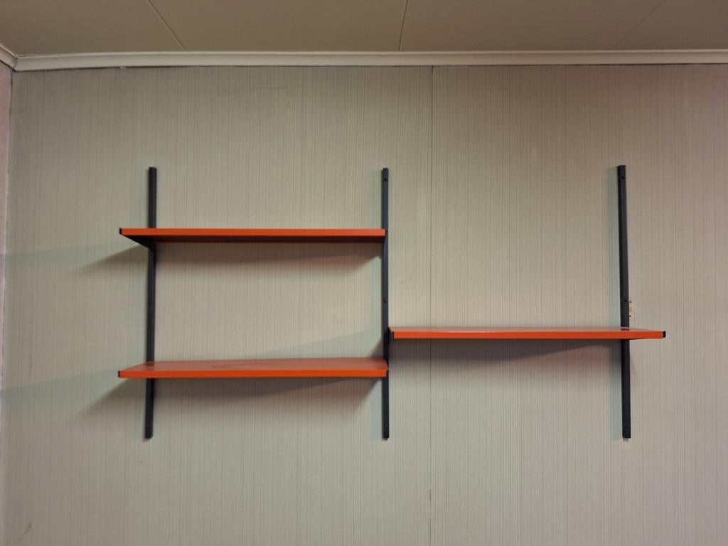 Wandrek vintage bruin oranje legplanken muurplanken plank, Ophalen, Gebruikt