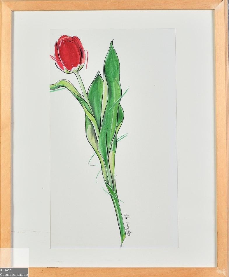Tekening tulp, gesigneerd, Antiek en Kunst, Ophalen of Verzenden